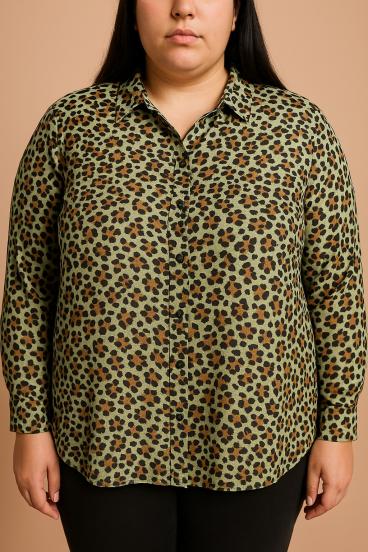 Plus size mintás blúz, zöld