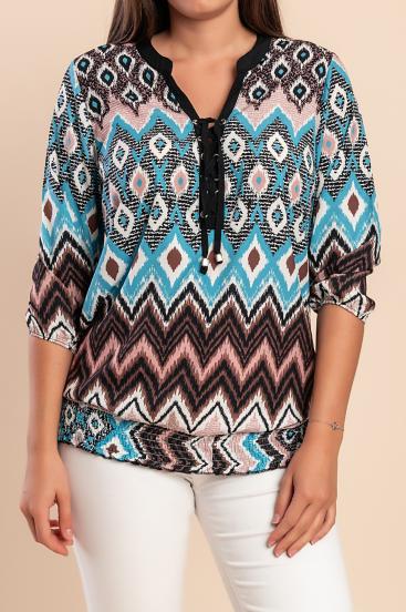 Plus size blúz mintával, fekete