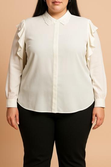 Plus size blúz fodros díszítéssel, fehér