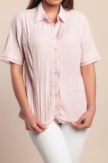 Plus size rövid ujjú ing, világos rózsaszín