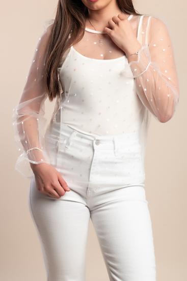 Plus size áttetsző hosszú ujjú ing, fehér