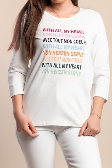 Plus size pamut felső mintával, fehér