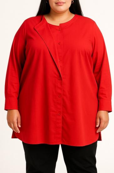 Gombos, plus size pamut blúz, piros