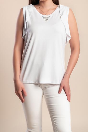 Plus size ujjatlan blúz dekoratív részletekkel, fehér