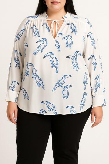 Plus size blúz mintával, fehér