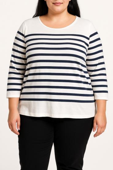 Plus size csíkos felső, fehér
