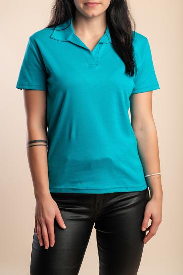 Plus size pamut póló gallérral, türkiz