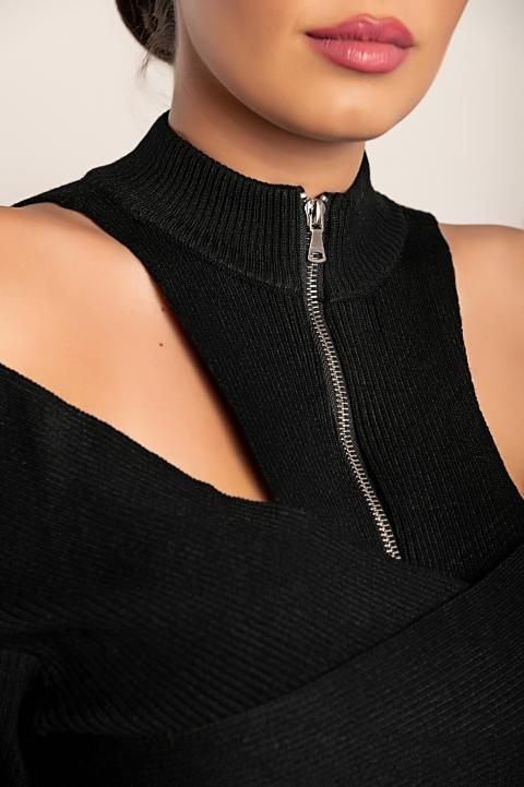 Magas nyakú, kötött pulóver dekoratív részletekkel, SUNIVA, fekete