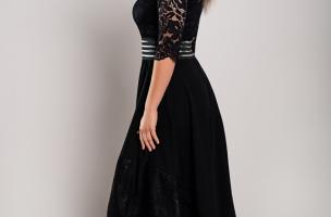 Elegáns, aszimmetrikus hosszúságú alkalmi ruha csipke részletekkel, BIANCA, fekete