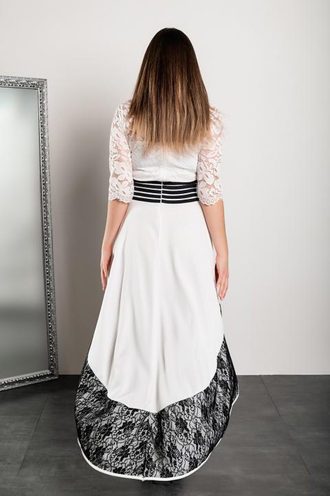 Elegáns, aszimmetrikus hosszúságú alkalmi ruha csipke részletekkel, BIANCA, fehér