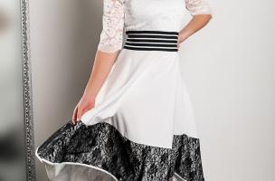 Elegáns, aszimmetrikus hosszúságú alkalmi ruha csipke részletekkel, BIANCA, fehér