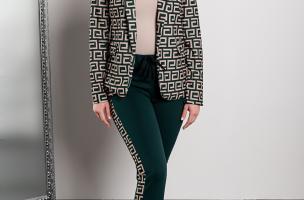 Sportos nadrágkosztüm geometrikus mintával, NUNZIA, sötétzöld