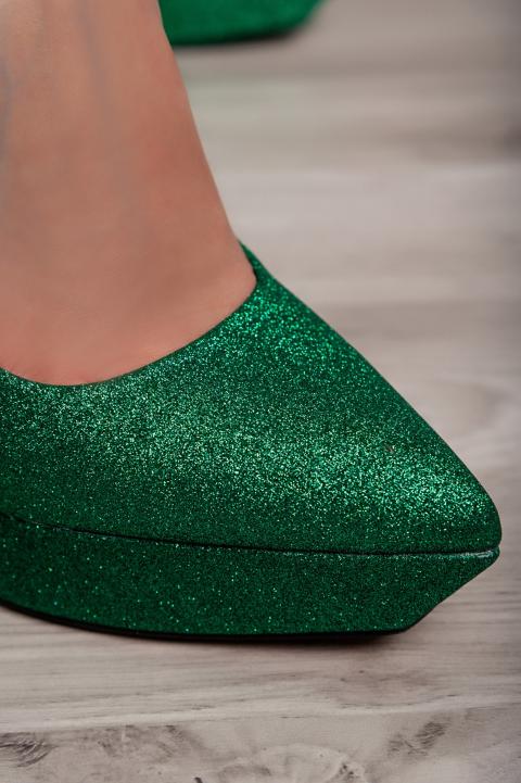 Magas sarkú platform cipő flitterekkel, zöld