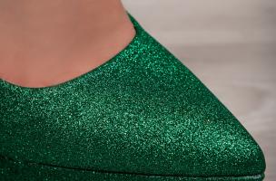 Magas sarkú platform cipő flitterekkel, zöld