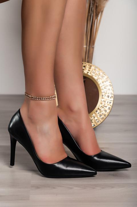 Elegáns műbőr cipő magas, vékony sarokkal, fekete