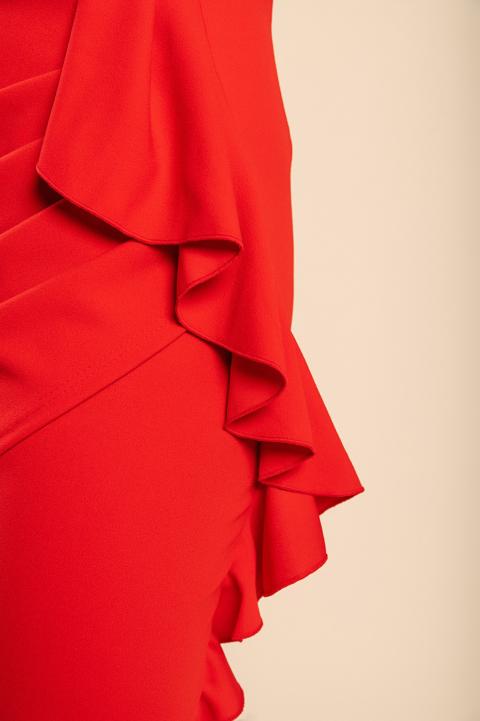 Elegáns, aszimmetrikus szabású miniruha fodrokkal, RICALETTA, piros
