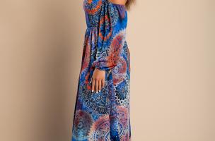 Hosszú ujjú maxi ruha dekoratív mintával, MONTELLA, kék