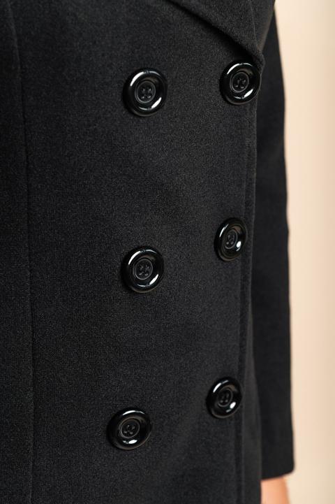 Elegáns kabát klasszikus gallérral és gombokkal, fekete