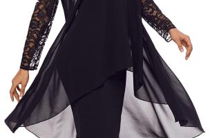  Elegáns, hosszú ujjú ruha csipke részletekkel, ALEXINA, fekete