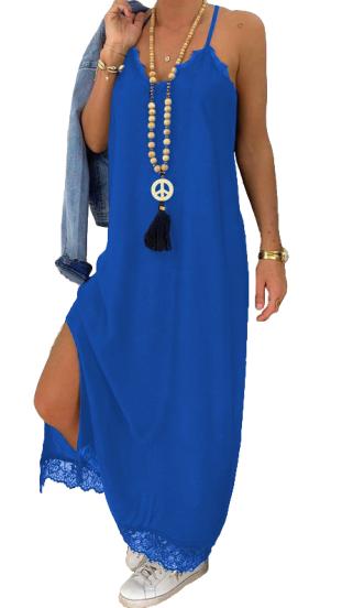 Ujjatlan maxi ruha csipke díszítéssel, PRIMAROSA, kék