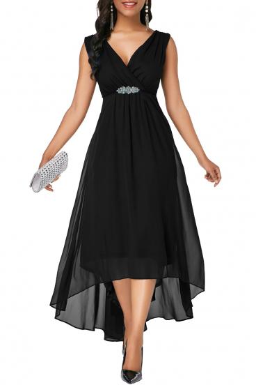 Aszimmetrikus hosszúságú alkalmi ruha dekoratív részlettel, GRACIANA, fekete